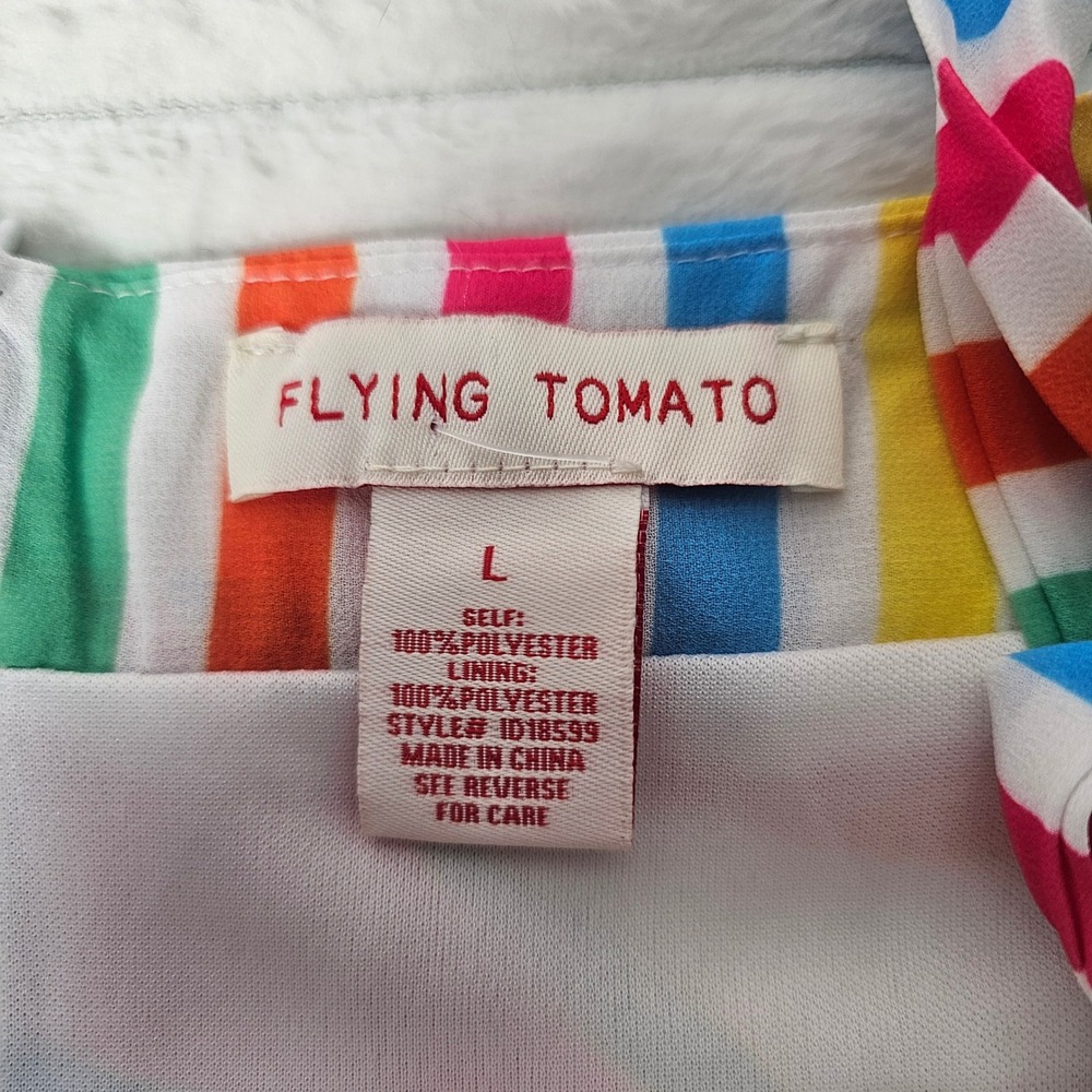 Flying Tomato Tea Party Woven Maxi Dress Womens L Rainbow Tie Shoulder Tiered - Picture 8 of 14